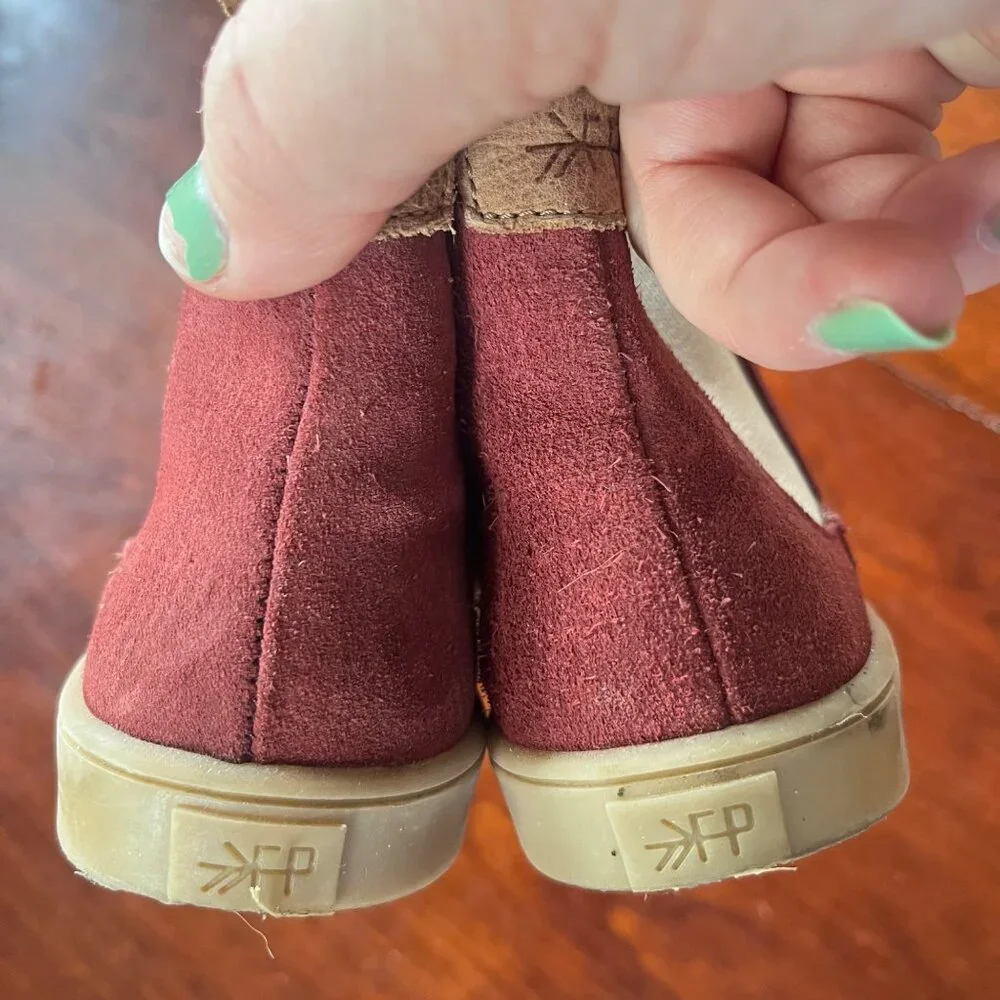 Freshly Picked Leather Suede Toddler Ankle Boots Size 8‎ Burgundy w/ Side Zipper